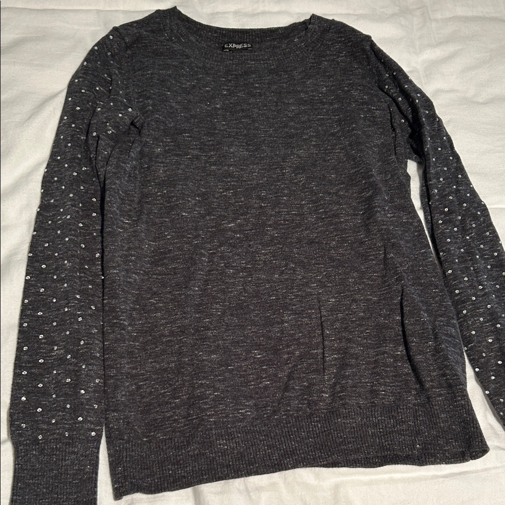 Chic Gray Sweater with Rhinestone Accents